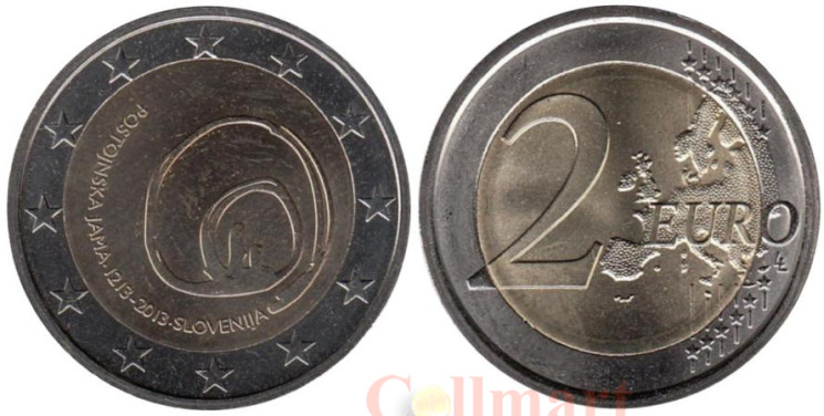  Словения. 2 евро 2013 год. 800 лет со дня открытия пещеры Постойнска-Яма. 