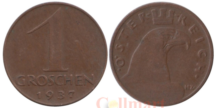  Австрия. 1 грош 1937 год. Орел. 