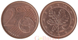 Германия. 2 евроцента 2003 год. Дубовые листья. (F)