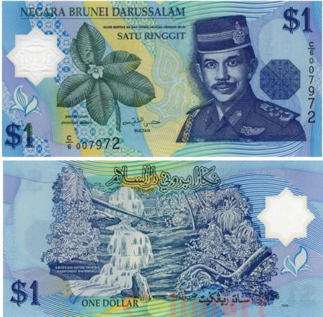  Бона. Бруней 1 доллар (ринггит) 1996 год. Султан Хассанал Болкиах. Водопад. (Пресс) 