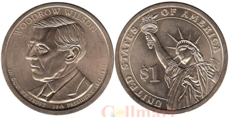  США. 1 доллар 2013 год. 28-й президент Томас Вудро Вильсон (1913–1921). (P) 