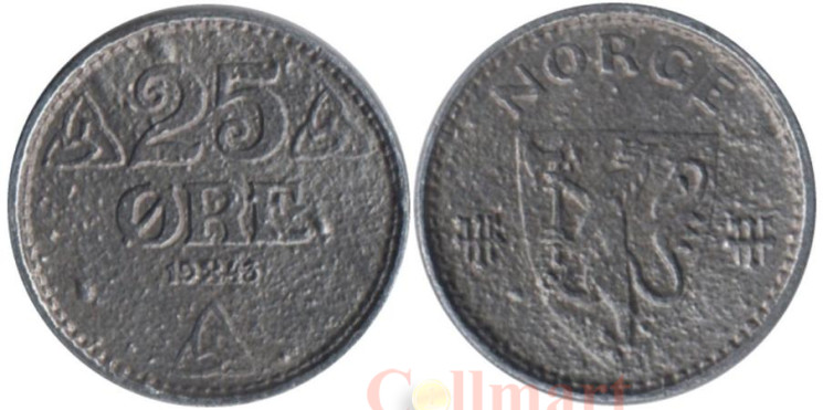  Норвегия. 25 эре 1943 год. 