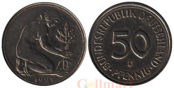Германия (ФРГ). 50 пфеннигов 1991 год. Женщина, сажающая росток дуба. (D)
