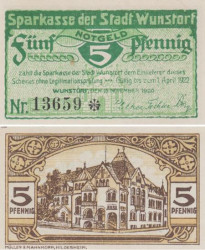 Бона. Германия. Вунсторф 5 пфеннигов 1920 год. Замок. Нотгельд. (XF)