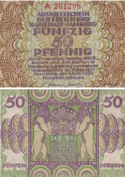 Бона. Германия. Гамбург 50 пфеннигов 1920 год. Герб. Нотгельд. (F)