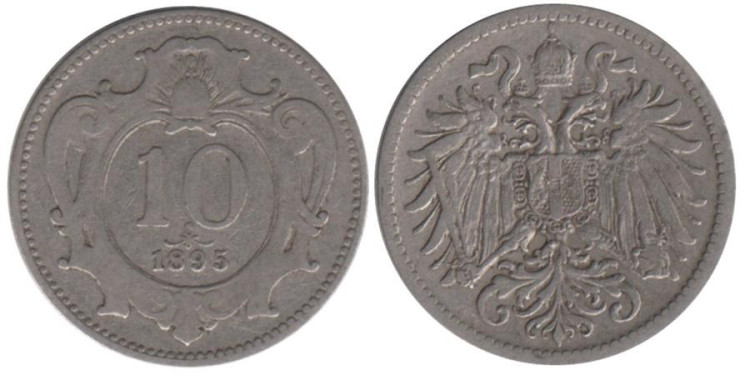  Австрия. 10 геллеров 1895 год. 