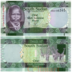 Бона. Южный Судан 1 фунт 2011 год. Стадо жирафов. (Пресс)