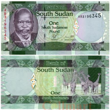  Бона. Южный Судан 1 фунт 2011 год. Стадо жирафов. (Пресс) 