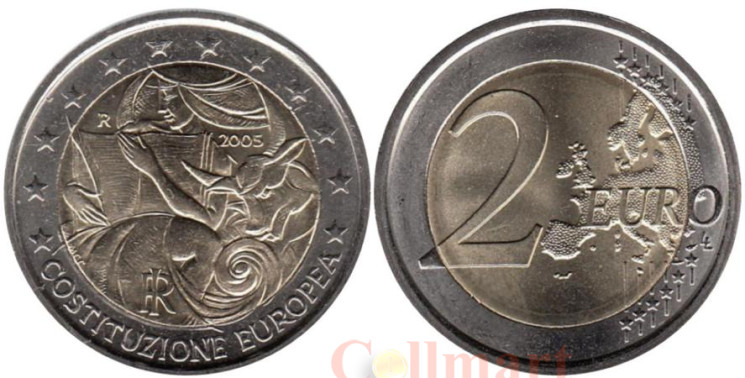  Италия. 2 евро 2005 год. 1 год с момента подписания европейской Конституции. 