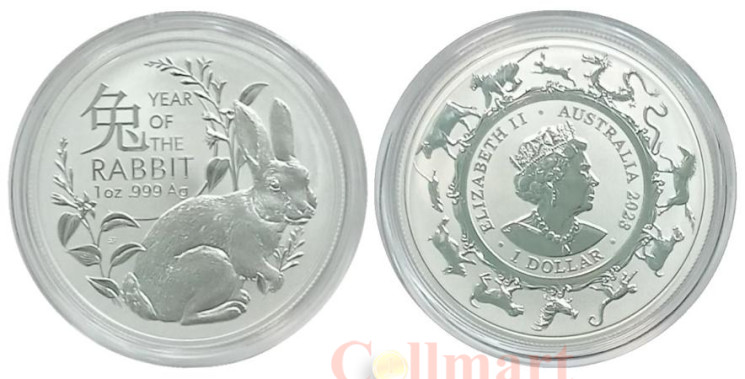  Австралия. 1 доллар 2023 год. Год кролика. (один кролик) 