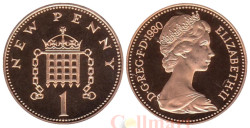 Великобритания. 1 новый пенни 1980 год. Герса. (Proof)