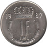  Люксембург. 1 франк 1987 год. Великий герцог Жан. 