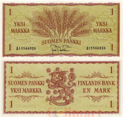Бона. Финляндия 1 марка 1963 год. Колосья пшеницы. (Пресс)