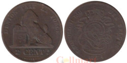 Бельгия. 2 сантима 1874 год. DES BELGES