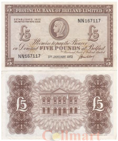  Бона. Северная Ирландия 5 фунтов 1972 год. Женщина. (XF) 