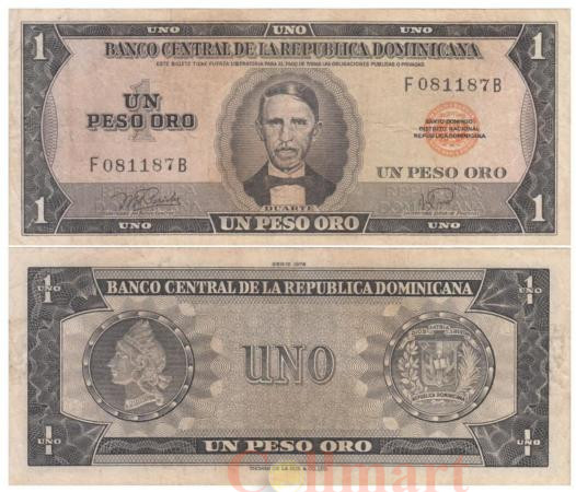  Бона. Доминиканская Республика 1 песо оро 1978 год. Хуан Пабло Дуарте. Взгляд прямой. (F-VF) 