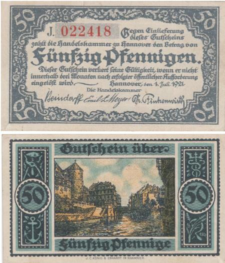  Бона. Германия. Ганновер 50 пфеннигов 1921 год. Нотгельд. (XF) 