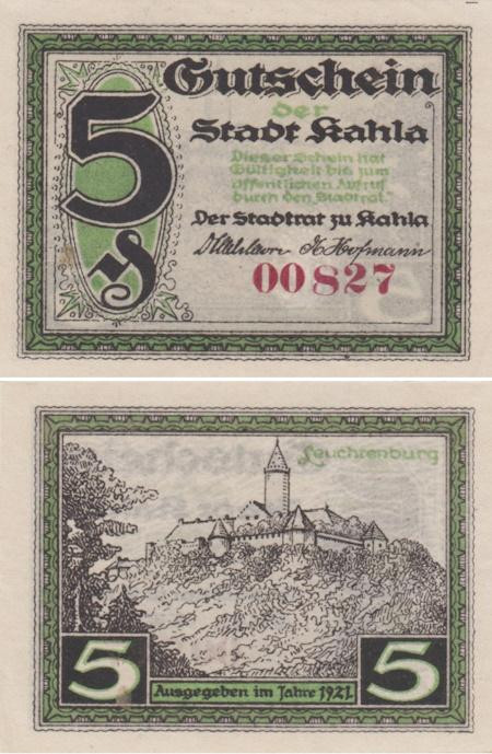  Бона. Германия. Кала 5 пфеннигов 1921 год. Замок на холме. Нотгельд. (XF) 
