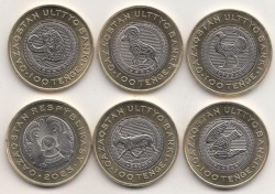 Казахстан. Набор монет 100 тенге 2025 (2026) год. Животный мир Казахстана. (5 штук)