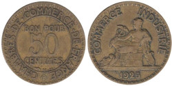 Франция. 50 сантимов 1925 год. Меркурий.