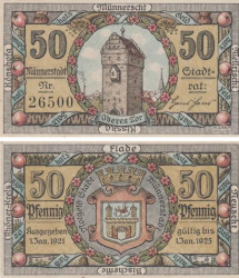 Бона. Германия. Мюннерштадт 50 пфеннигов 1921 год. Нотгельд. (XF)