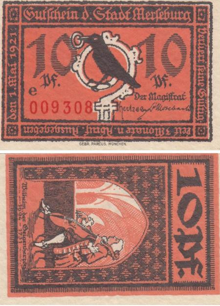 Бона. Германия. Мерзебург 10 пфеннигов 1921 год. Нотгельд. (XF) 