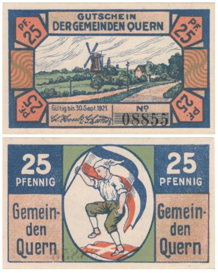  Бона. Германия. Кверн 25 пфеннигов 1921 год. Мельница. Нотгельд. (XF) 
