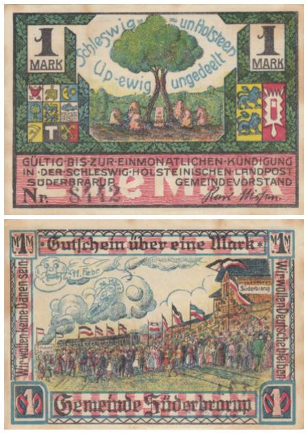  Бона. Германия. Зюдербраруп 1 марка 1920 год. Нотгельд. (VF) 