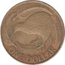  Новая Зеландия. 1 доллар 1990 год. Птица Киви. 