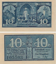 Бона. Германия. Хальберштадт 10 пфеннигов 1921 год. Нотгельд. (XF)