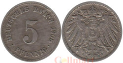 Германская империя. 5 пфеннигов 1908 год. (A)
