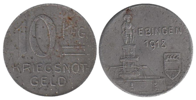  Германия. Эбинген. 10 пфеннигов 1918 год. Нотгельд. 