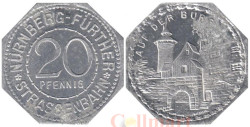 Германия. Нюрнберг-Фюртер. 20 пфеннигов без года выпуска. Нюрнбергский замок. Нотгельд трамвайный.