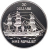  Тувалу. 20 долларов 1993 год. Лёгкий крейсер "HMS Royalist". 
