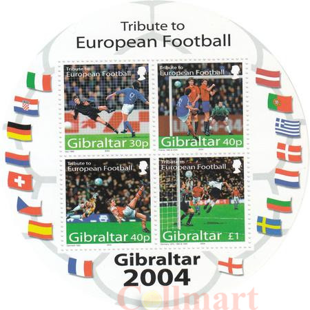  Почтовый блок. Гибралтар. Дань уважения европейскому футболу. 