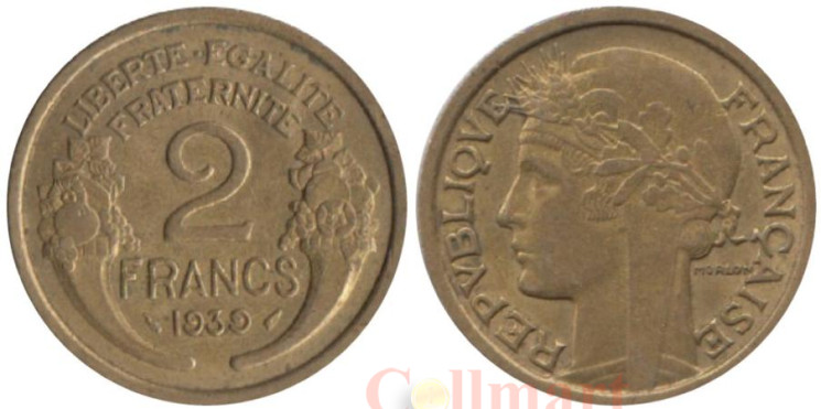  Франция. 2 франка 1939 год. 