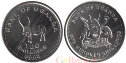 Уганда. 100 шиллингов 2008 год. Африканский буйвол. (магнитная)