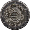  Финляндия. 2 евро 2012 год. 10 лет наличному обращению евро. 