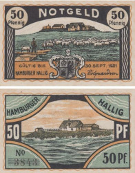 Бона. Германия. Хамбургер-Халлиг 50 пфеннигов 1921 год. Нотгельд. (XF)