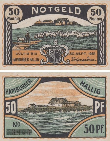  Бона. Германия. Хамбургер-Халлиг 50 пфеннигов 1921 год. Нотгельд. (XF) 
