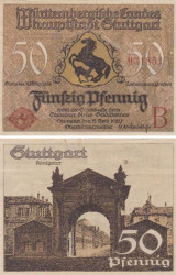 Бона. Германия. Штутгарт 50 пфеннигов 1921 год. Арка. Нотгельд. (VF)