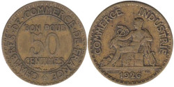 Франция. 50 сантимов 1926 год. Меркурий.