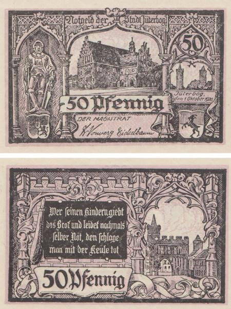  Бона. Германия. Йютербог 50 пфеннигов 1920 год. Нотгельд. (XF) 