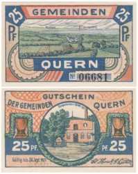 Бона. Германия. Кверн 25 пфеннигов 1921 год. Панорамный вид на общину Кверн. Нотгельд. (XF)