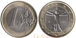 Италия. 1 евро 2008 год. Витрувианский человек.