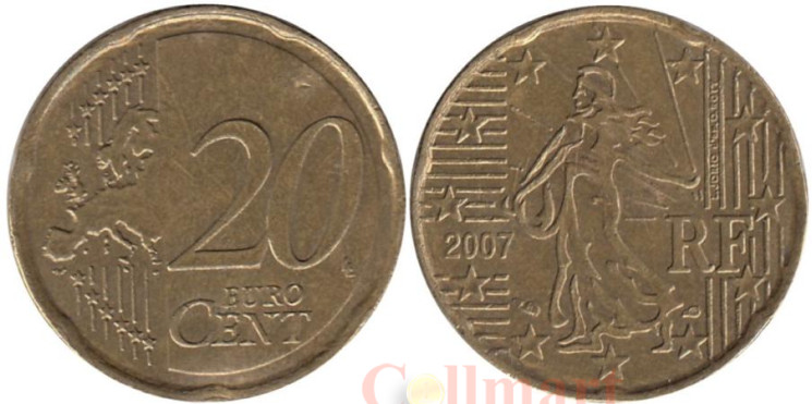  Франция. 20 евроцентов 2007 год. Сеятельница. 