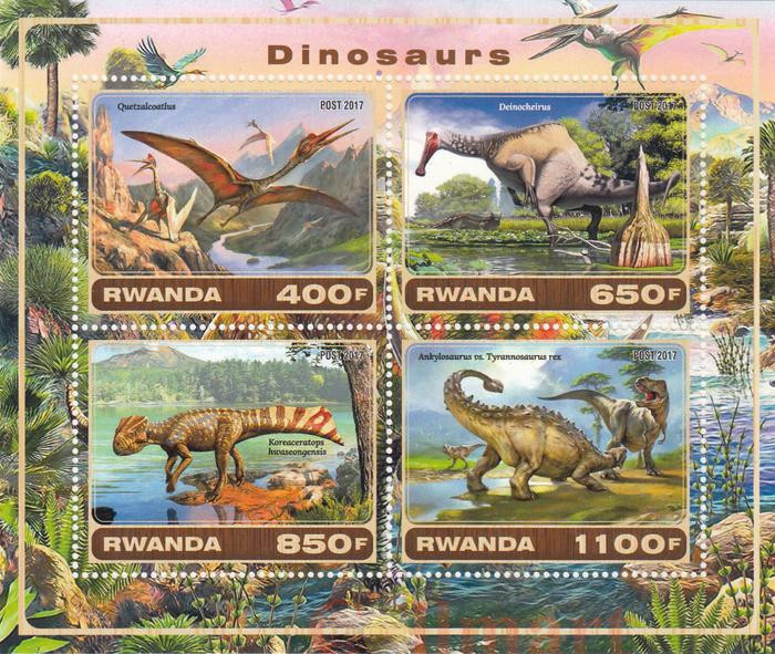  Почтовый блок. Руанда: Неофициальный выпуск. Динозавры 2. 