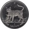  Остров Мэн. 1 крона 2002 год. Кошки - Бенгальская кошка. 