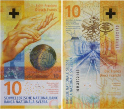 Бона. Швейцария 10 франков 2016 год. Руки дирижёра над Земным шаром. (Пресс)
