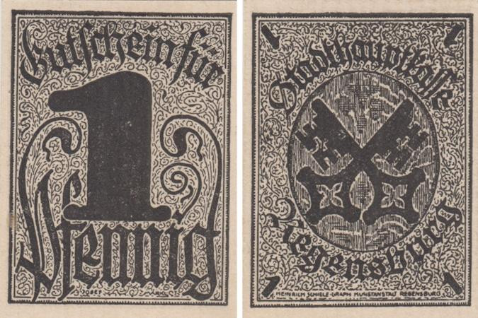  Бона. Германия. Регенсбург 1 пфенниг 1920 год. Нотгельд. (XF) 
